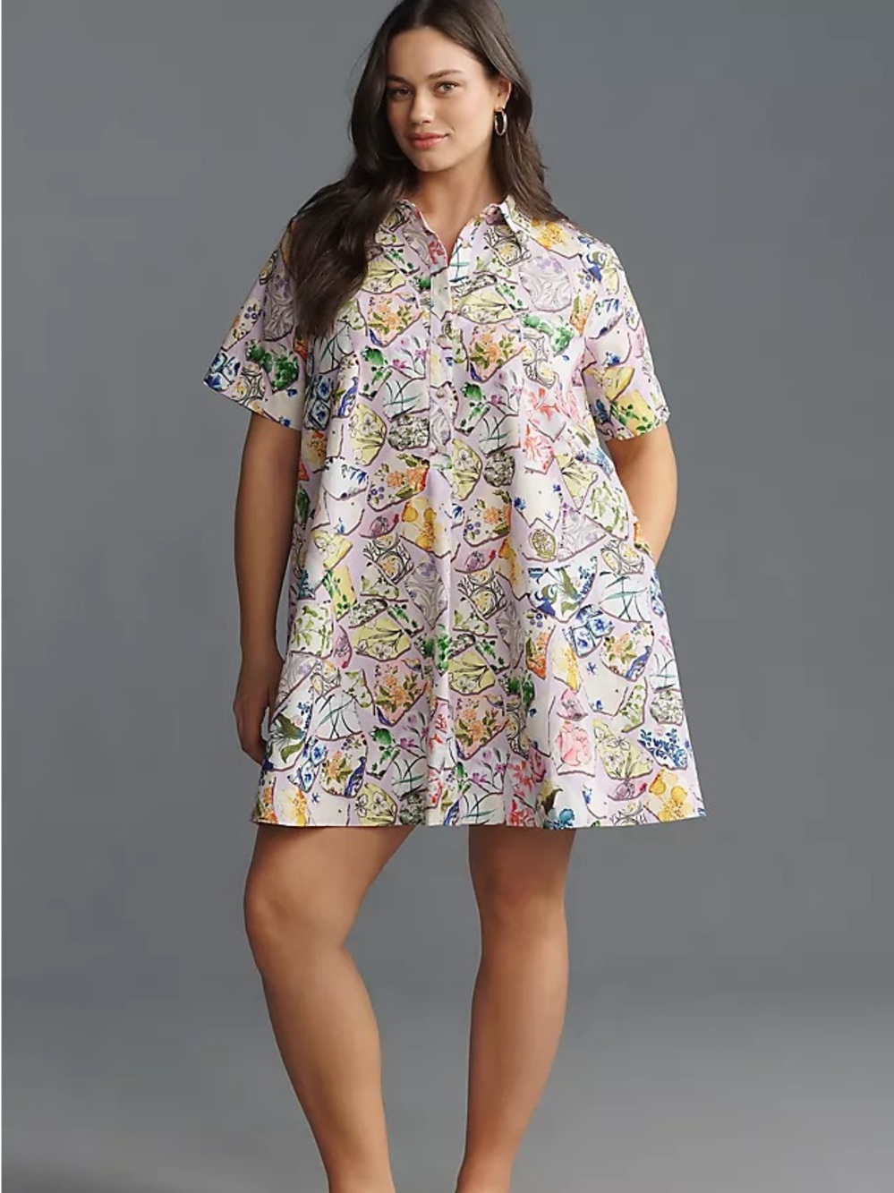 By Anthropologie Short Sleeve Swing Tunic Mini Dress